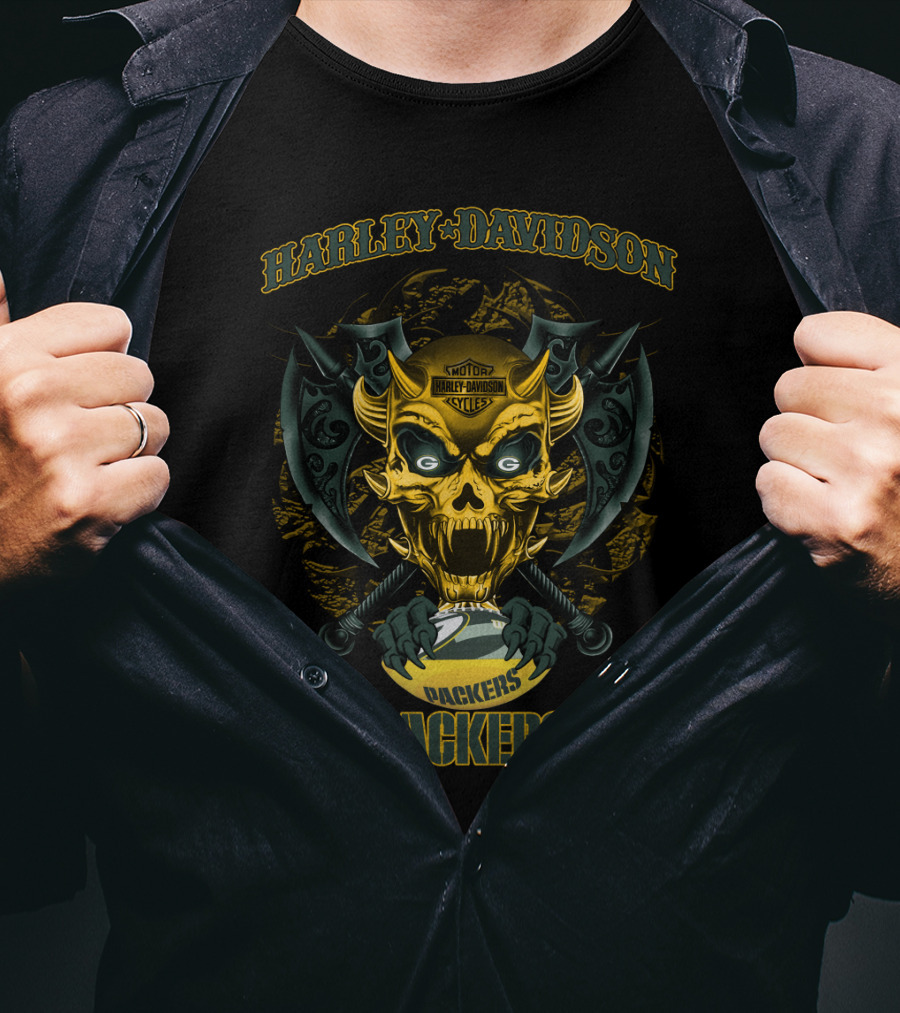 Harley Davidson Motorcycles Packers Skull T-Shirt
