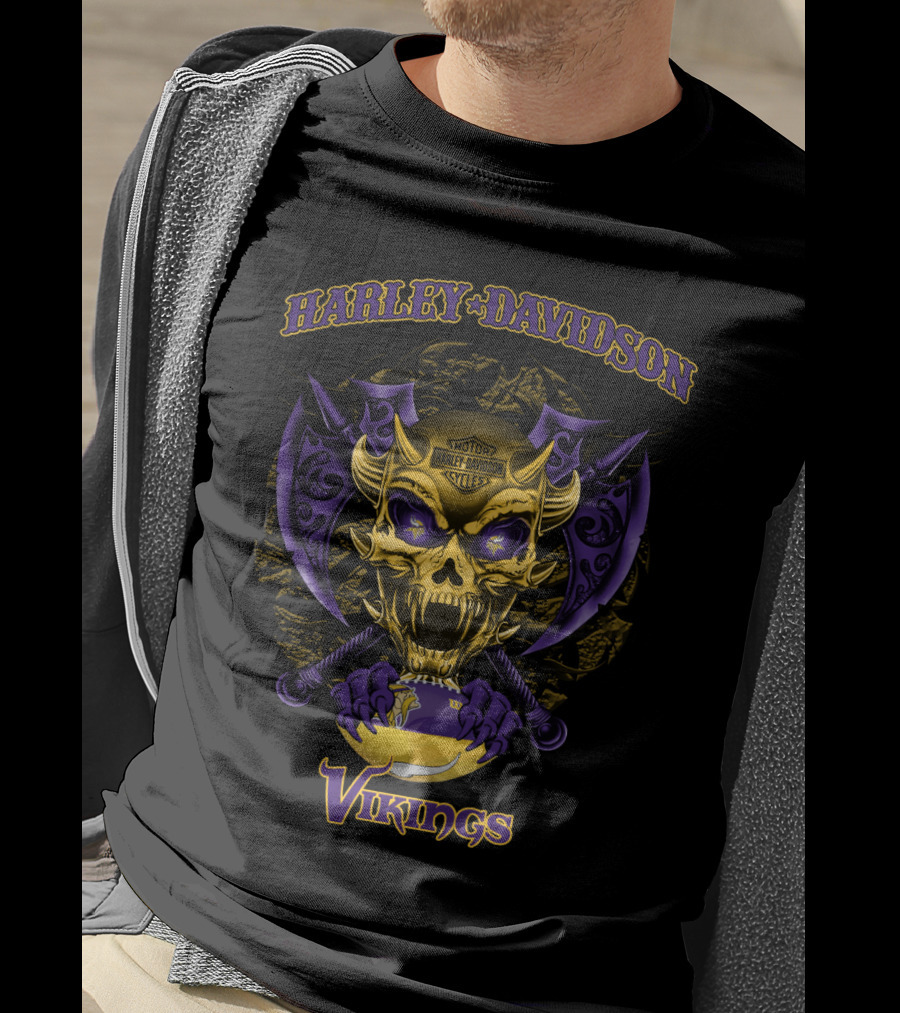 Harley Davidson Vikings Skull Axes Minnesota Vikings T-Shirt