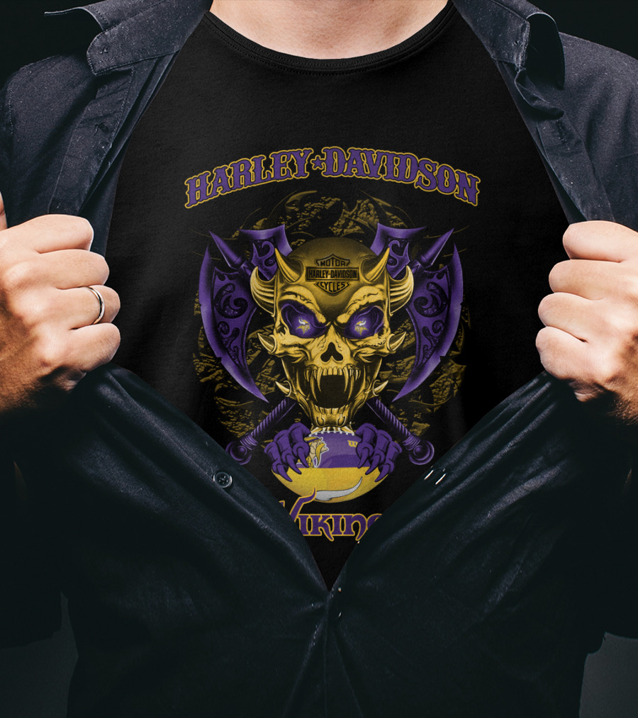 Harley Davidson Vikings Skull Axes Minnesota Vikings T-Shirt