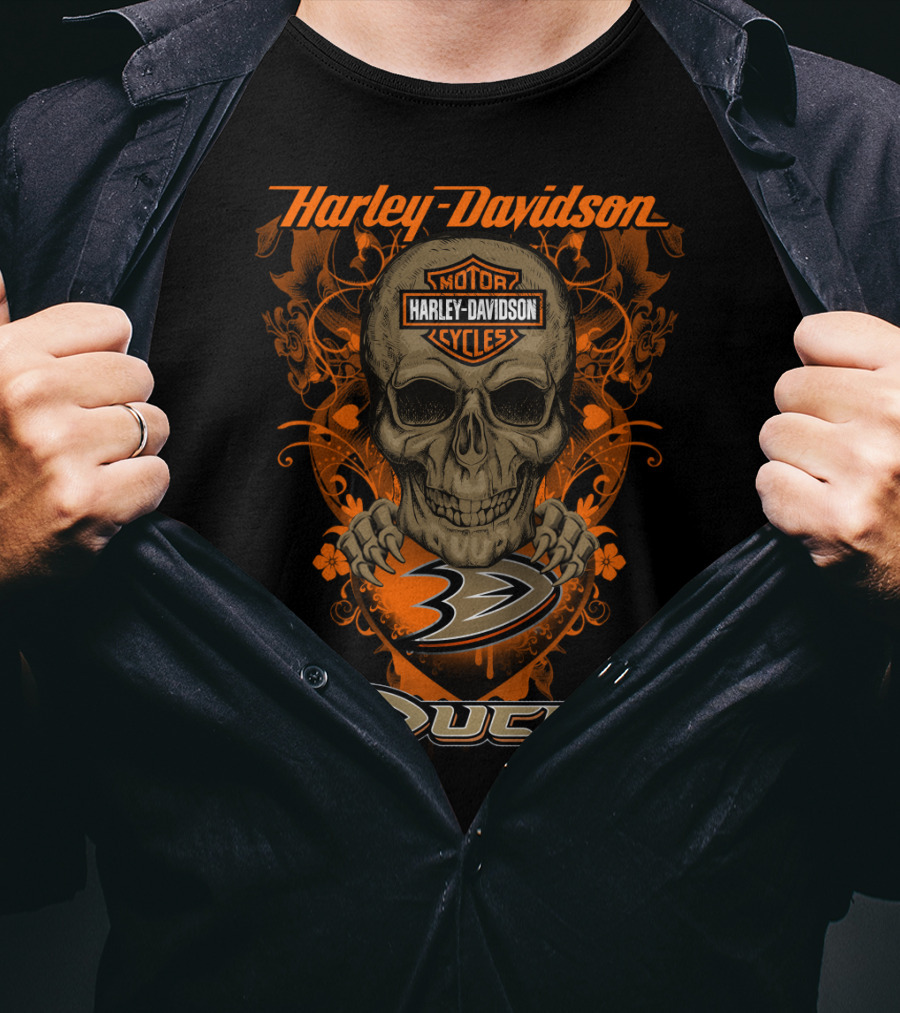 Harley Davidson Anaheim Ducks Motor Cycles Skull T-Shirt