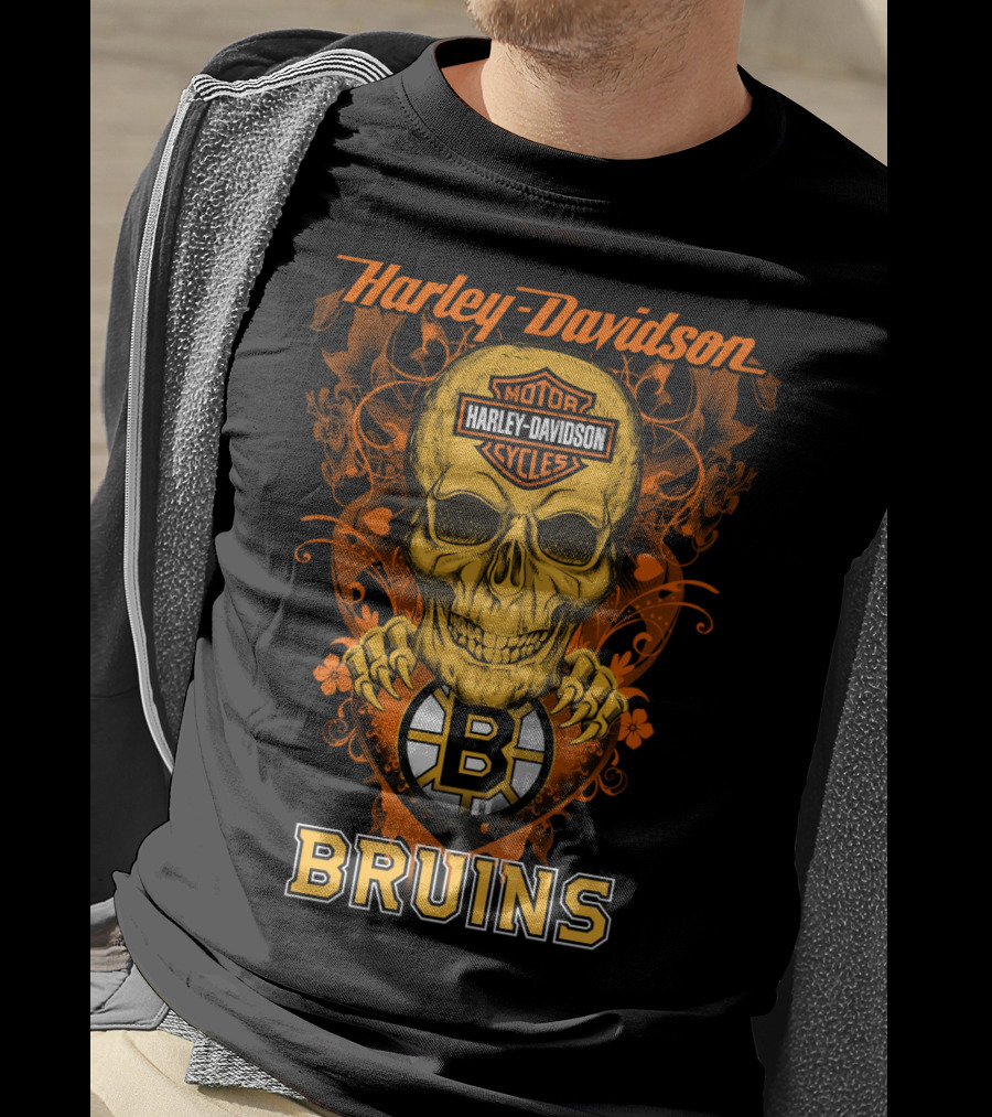 Harley Davidson Motor Cycles Skull Boston Bruins Nhl T-Shirt