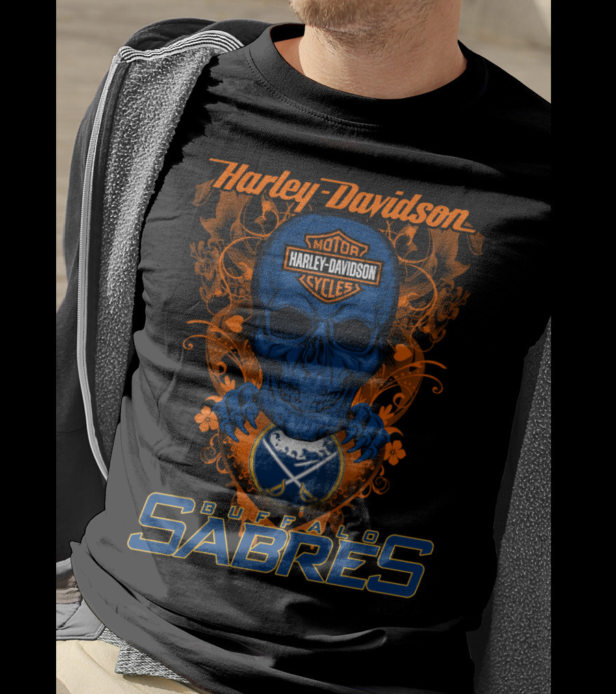 Harley Davidson Buffalo Sabres Nhl Motor Cycles Skull T-Shirt