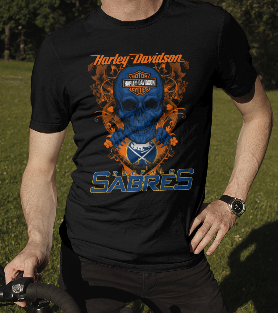 Harley Davidson Buffalo Sabres Nhl Motor Cycles Skull T-Shirt