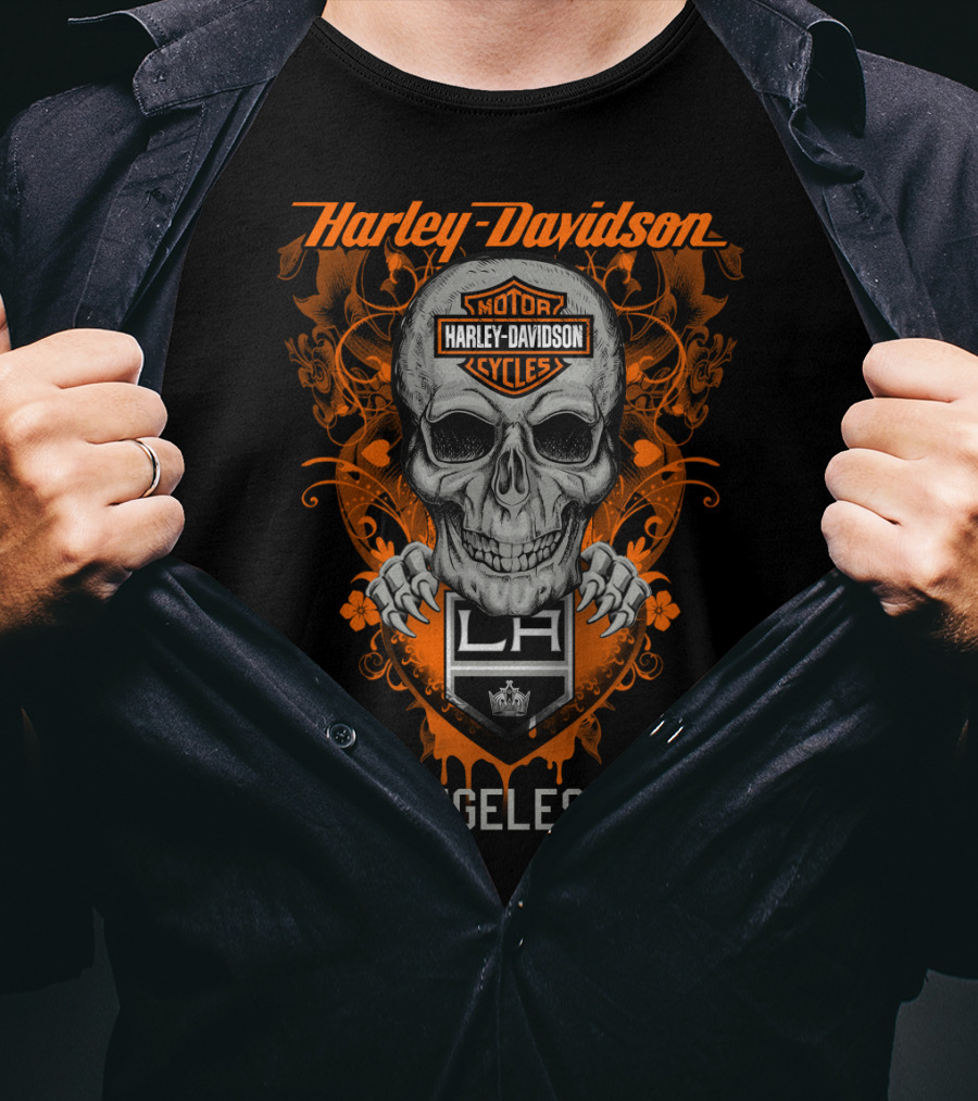 Harley Davidson Motor Cycles Skull Los Angeles Kings Nhl La T-Shirt