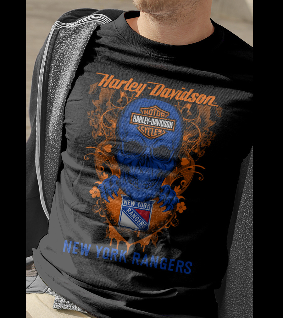 Harley Davidson New York Rangers Skull Motocycles T-Shirt
