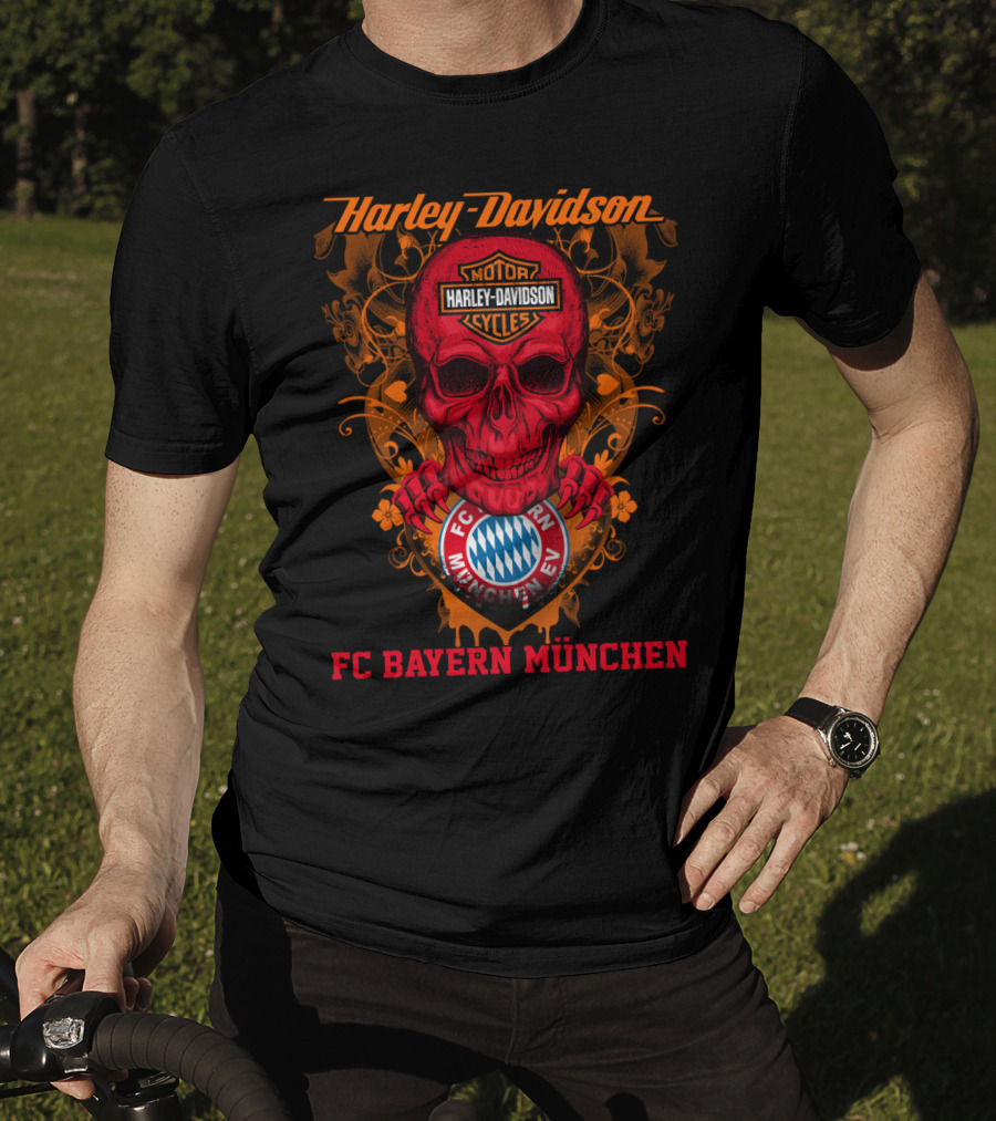 Harley Davidson Motor Cycles Skull Fc Bayern München T-Shirt
