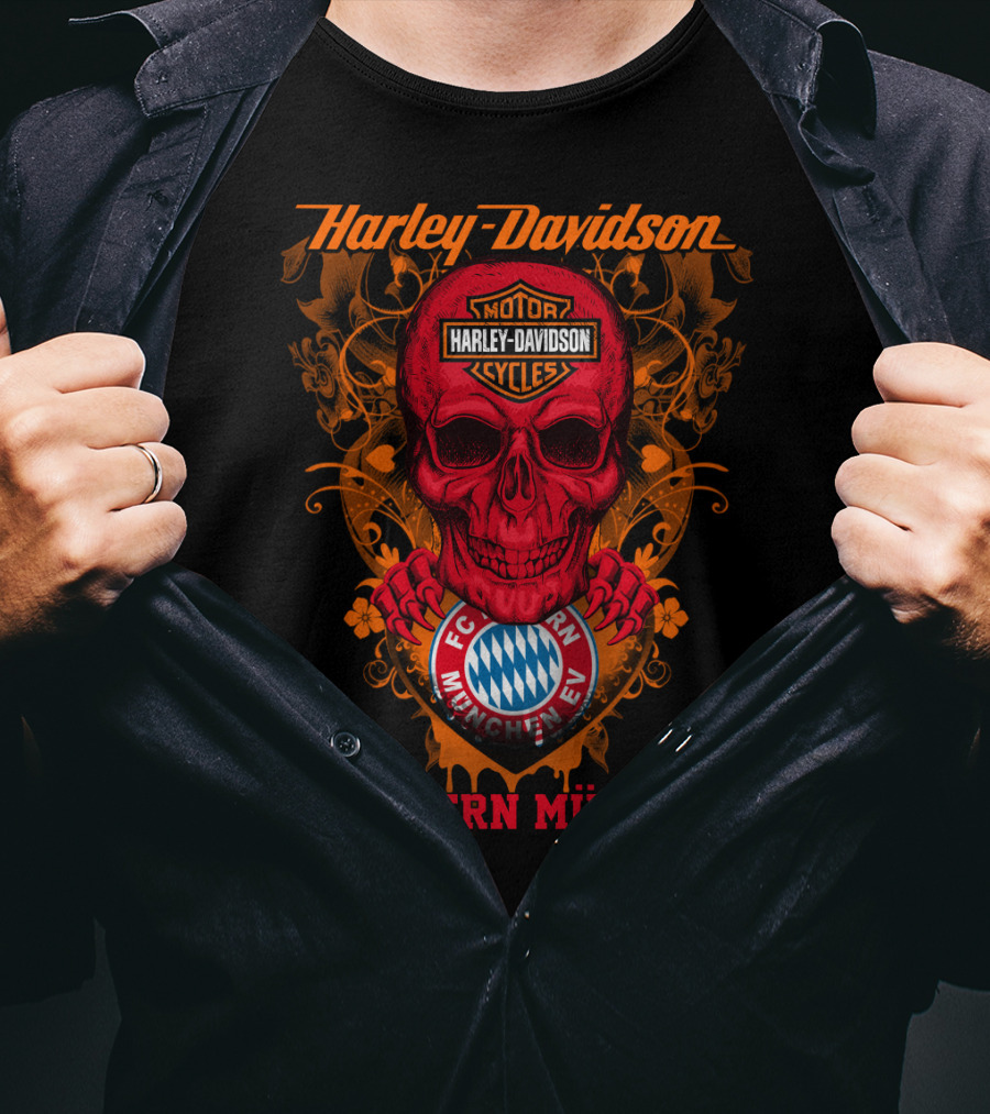 Harley Davidson Motor Cycles Skull Fc Bayern München T-Shirt