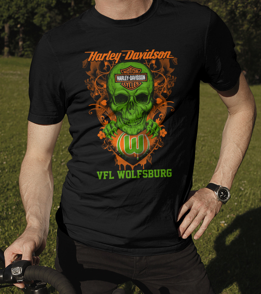 Harley Davidson Motorcycle Vfl Wolfsburg Green Skull T-Shirt