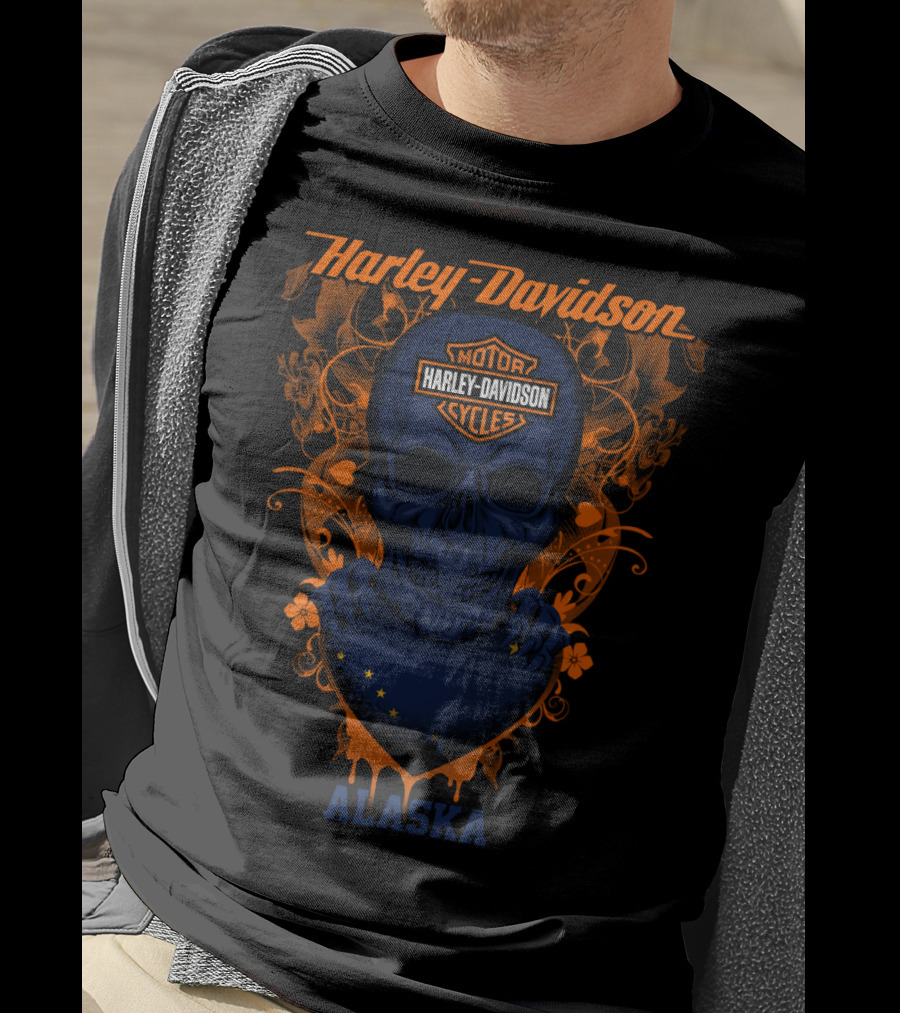 Harley Davidson Motor Cycles Skull Alaska T-Shirt