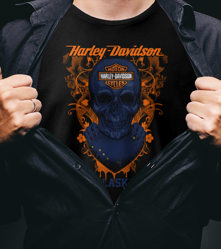 Harley Davidson Motor Cycles Skull Alaska T-Shirt