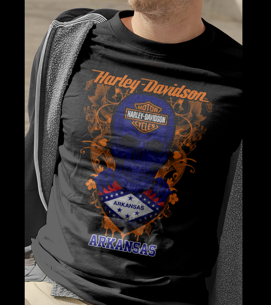 Harley Davidson Motorcycles Skull Arkansas T-Shirt