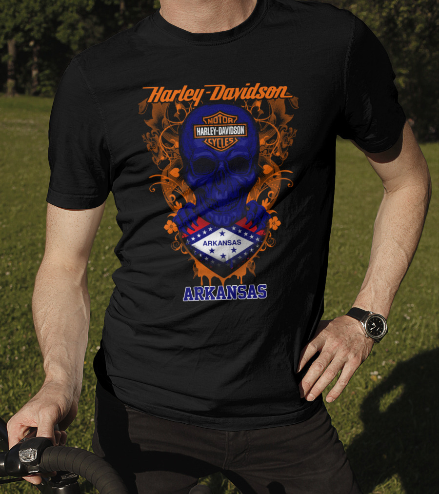 Harley Davidson Motorcycles Skull Arkansas T-Shirt