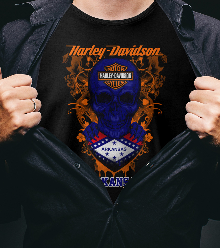 Harley Davidson Motorcycles Skull Arkansas T-Shirt