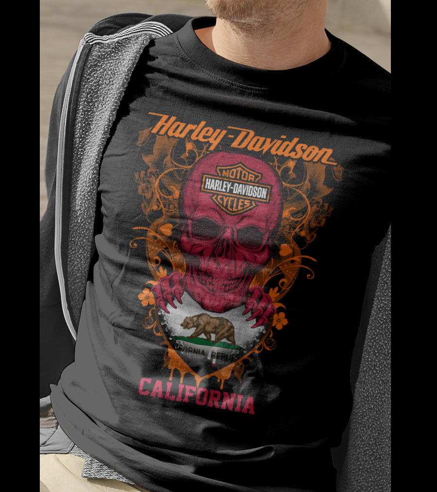 Harley Davidson California Skull With Bear Flag Motif T-Shirt