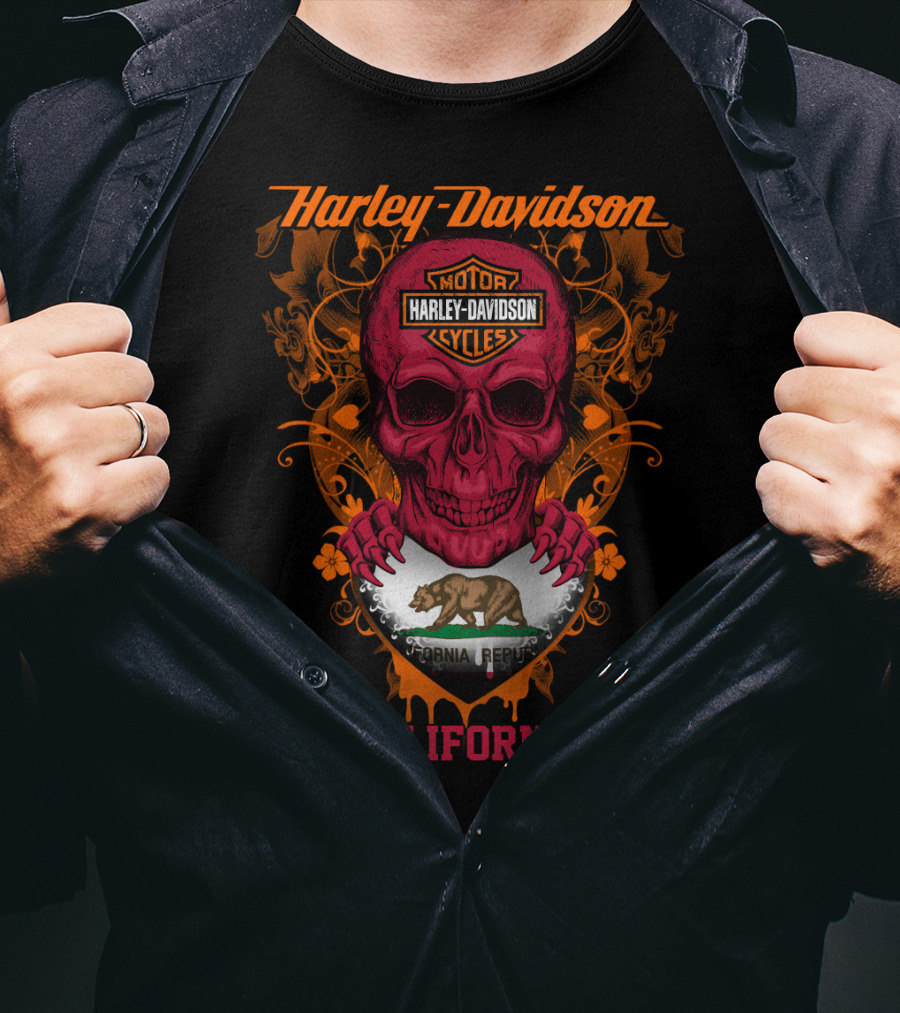 Harley Davidson California Skull With Bear Flag Motif T-Shirt