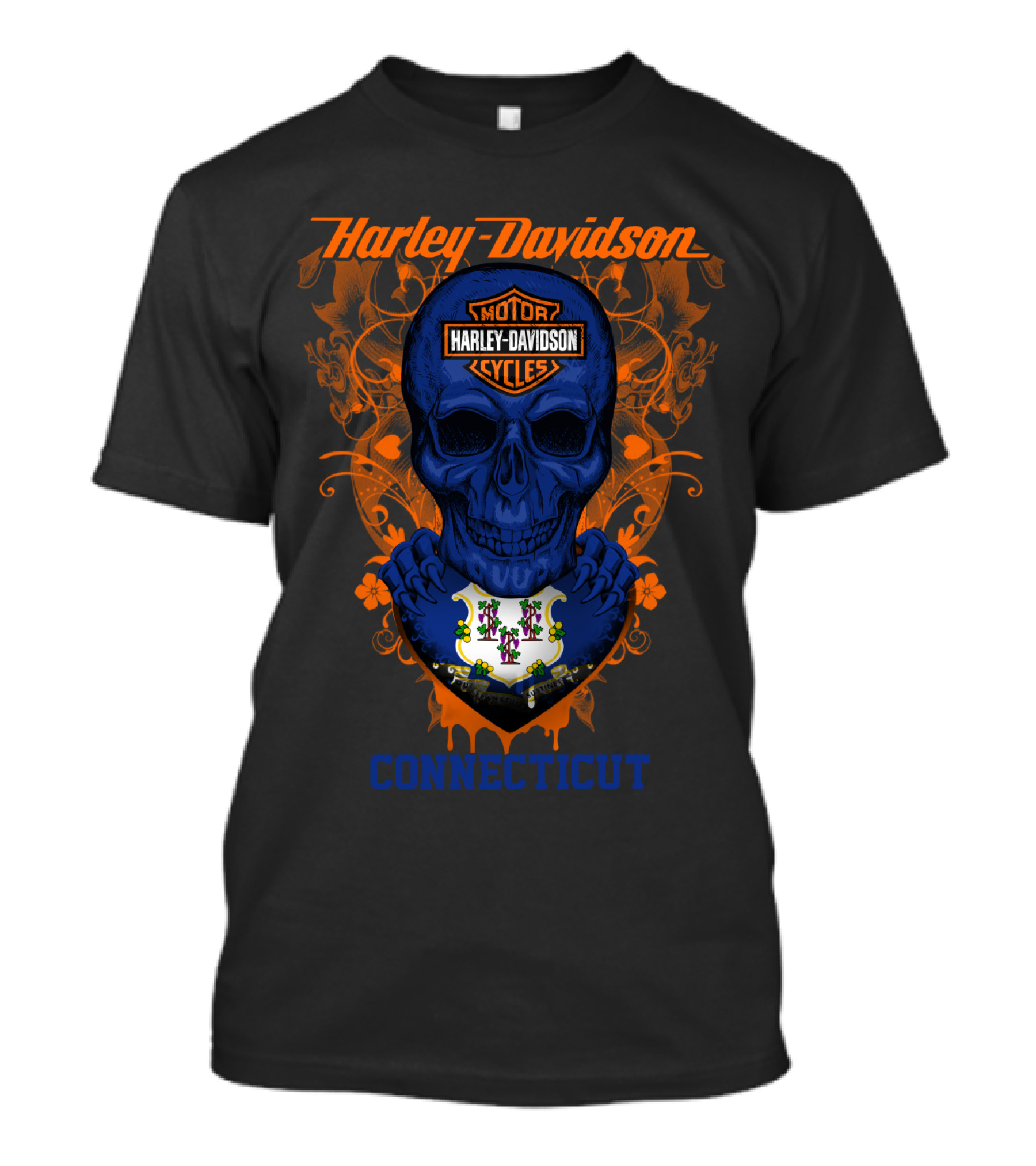 Harley Davidson Motor Cycles Skull Connecticut T-Shirt