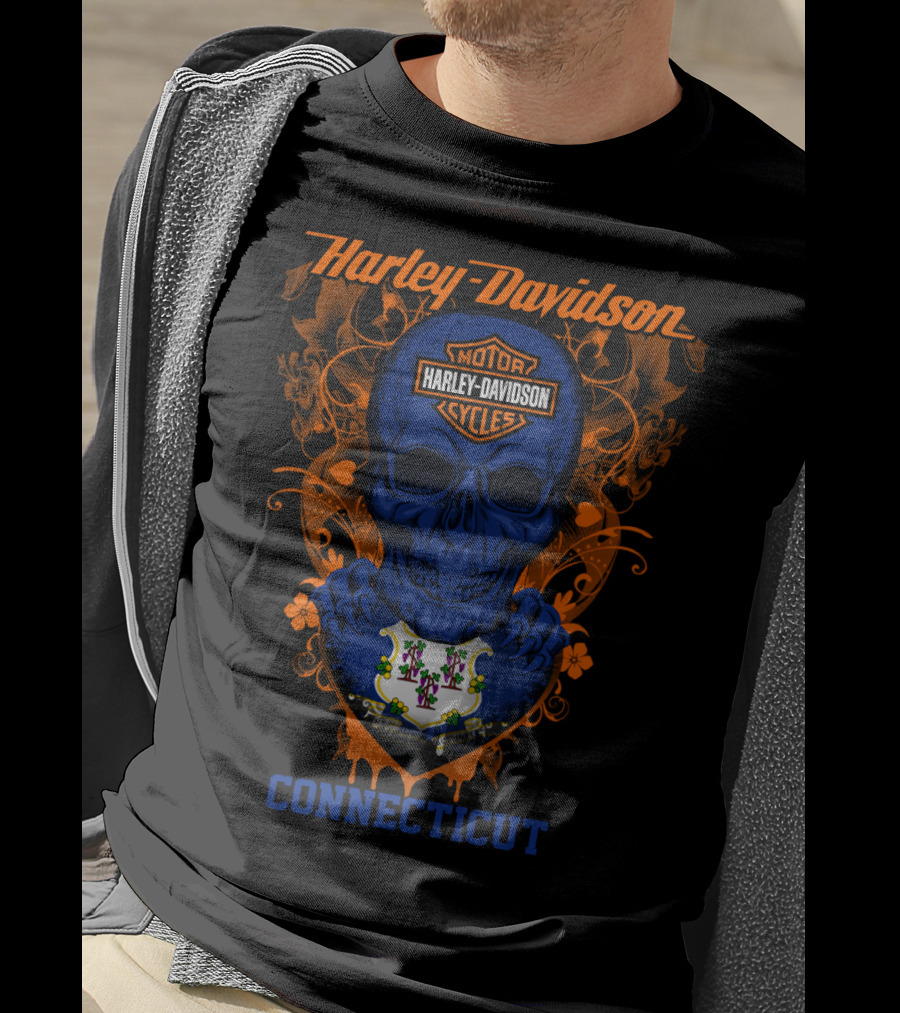 Harley Davidson Motor Cycles Skull Connecticut T-Shirt
