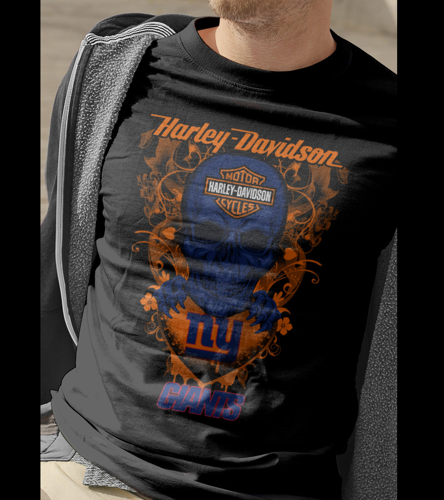 Harley Davidson Motor Cycles Skull New York Giants T-Shirt