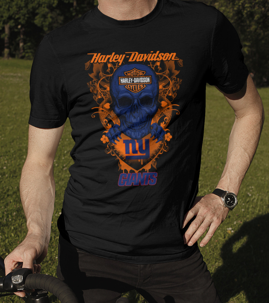 Harley Davidson Motor Cycles Skull New York Giants T-Shirt