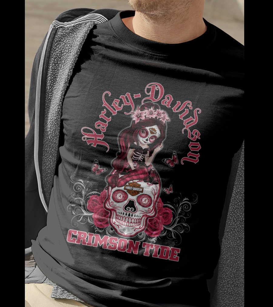 Harley Davidson Crimson Tide Skull Design With Hl Girl T-Shirt