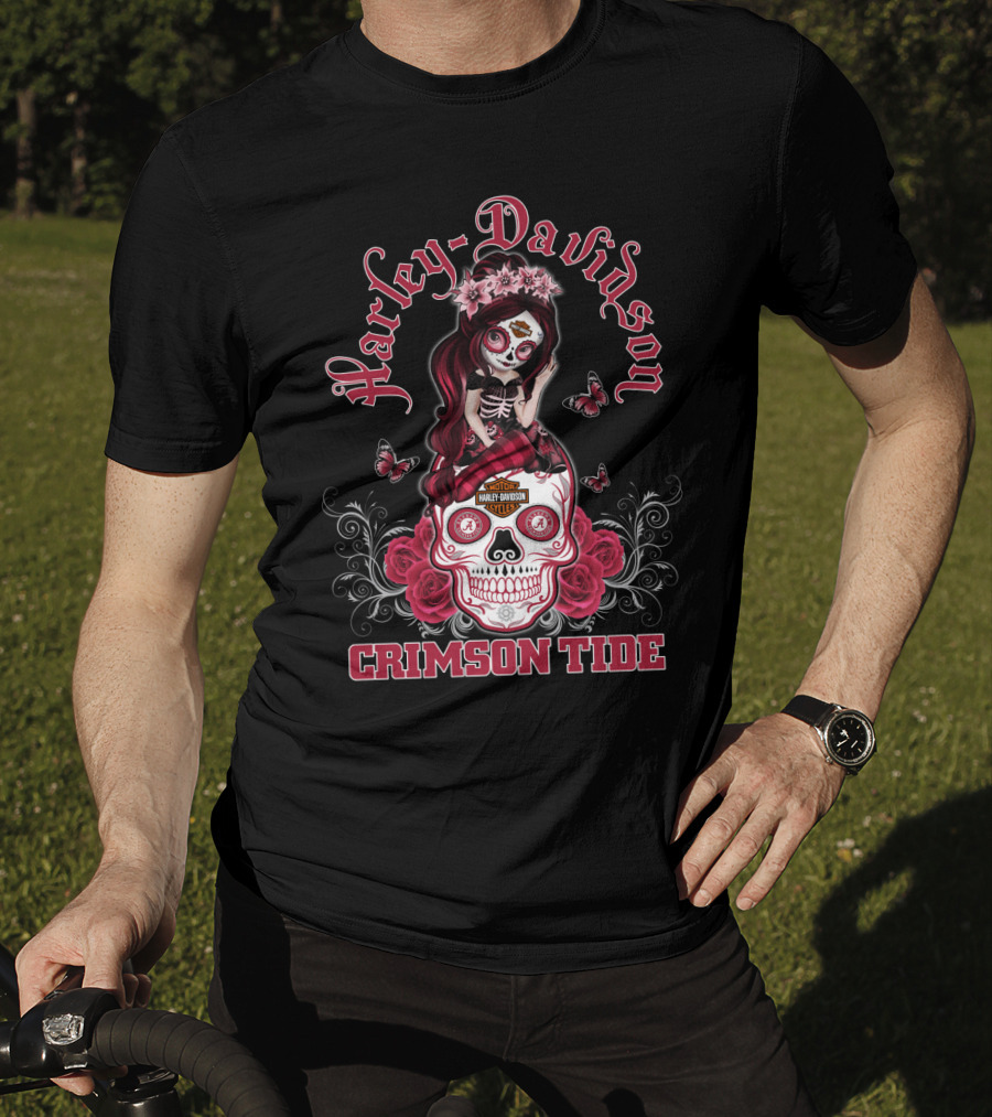 Harley Davidson Crimson Tide Skull Design With Hl Girl T-Shirt