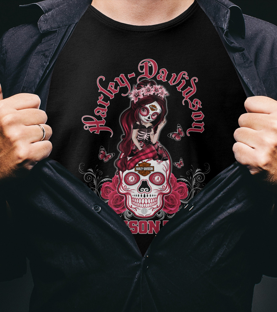 Harley Davidson Crimson Tide Skull Design With Hl Girl T-Shirt
