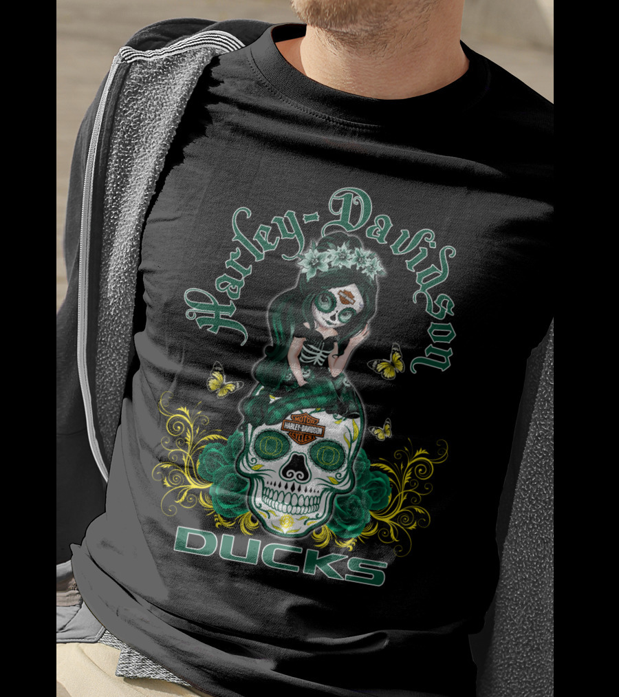 Harley Davidson Oregon Ducks Day Of The Dead Girl T-Shirt