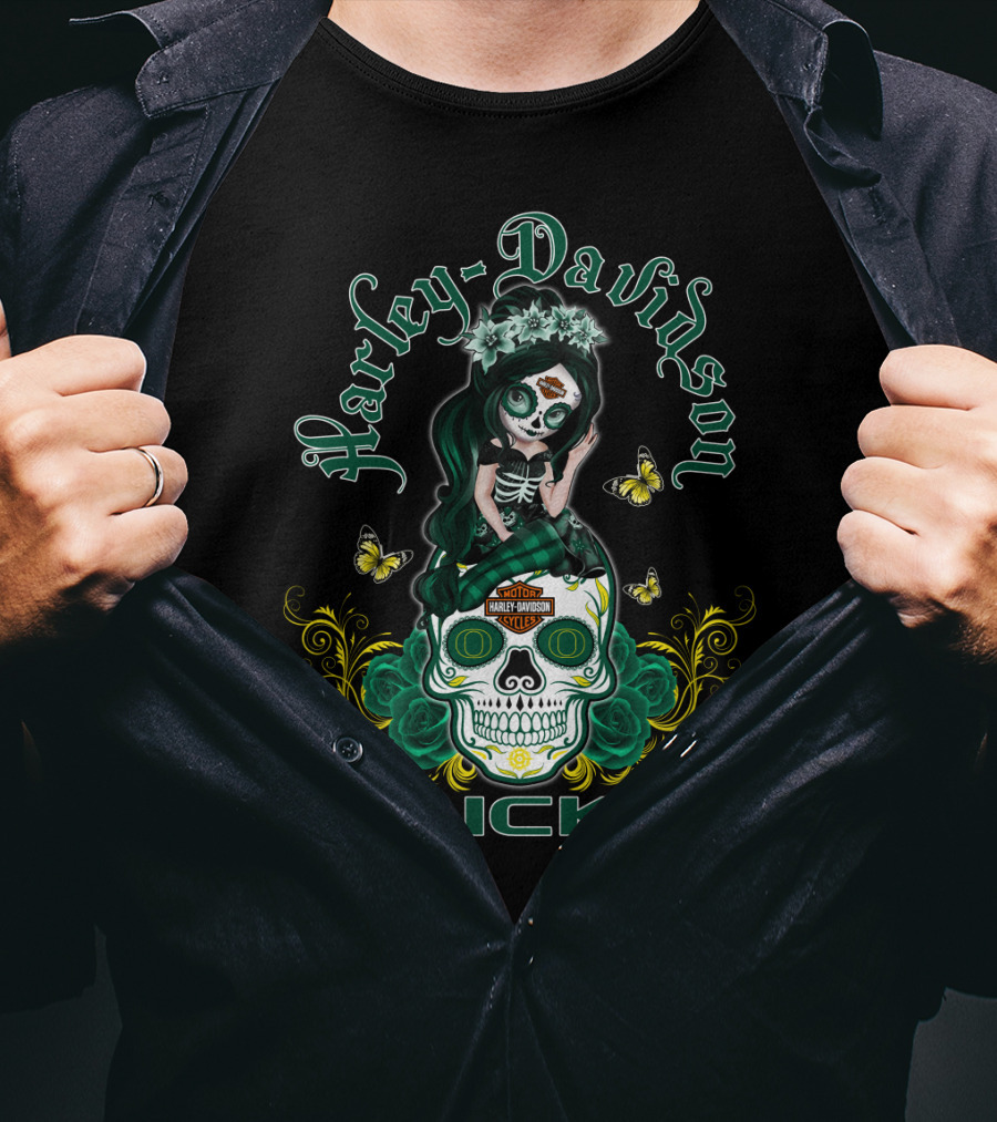 Harley Davidson Oregon Ducks Day Of The Dead Girl T-Shirt