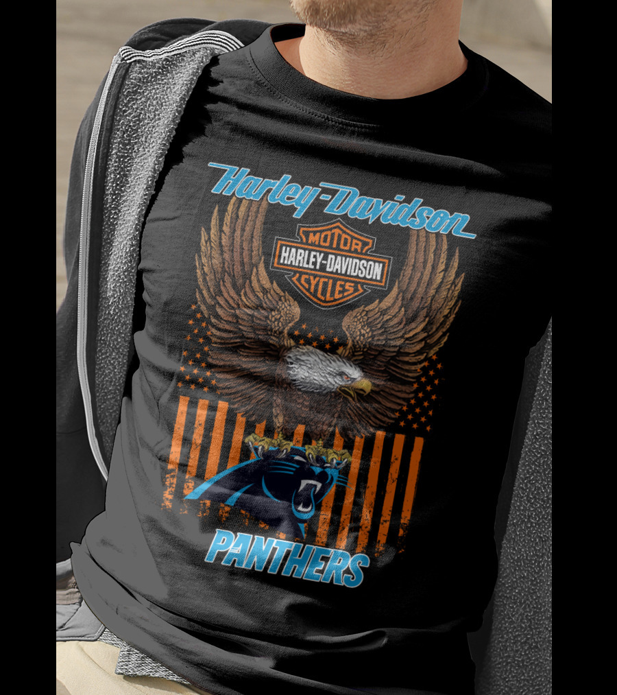 Harley Davidson Motor Cycles Eagle Carolina Panthers T-Shirt