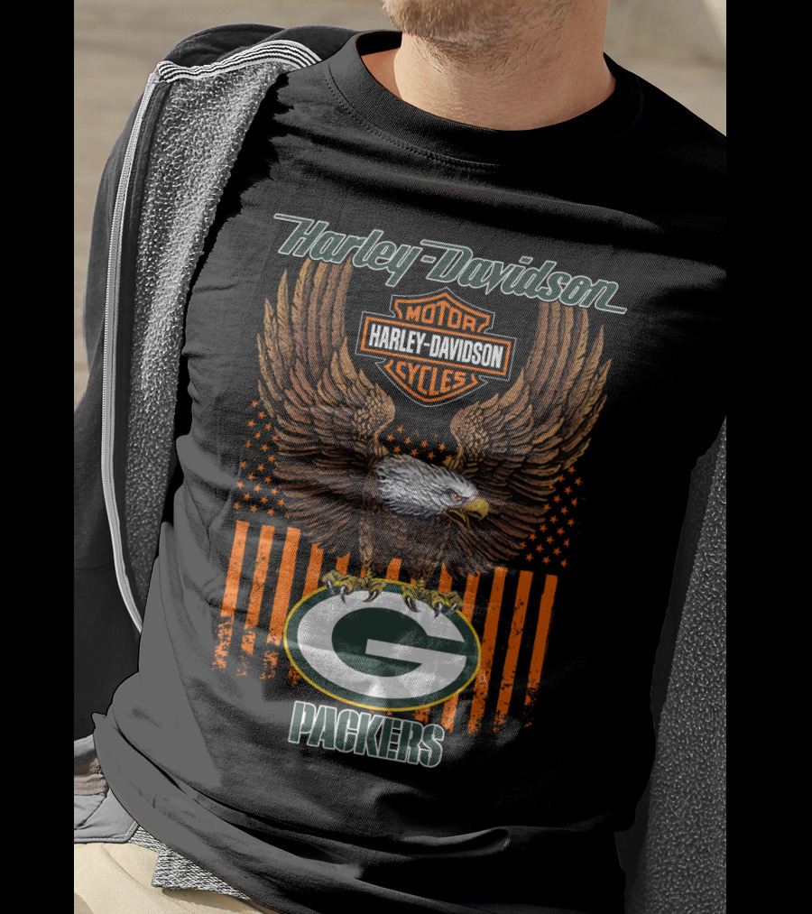 Harley Davidson Motor Cycles Eagle Green Bay Packers T-Shirt