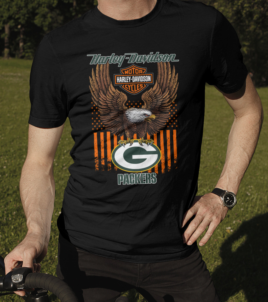 Harley Davidson Motor Cycles Eagle Green Bay Packers T-Shirt