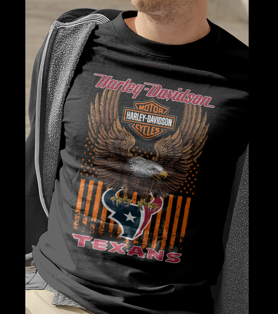 Harley Davidson Houston Texans Nfl Eagle And Stripes T-Shirt