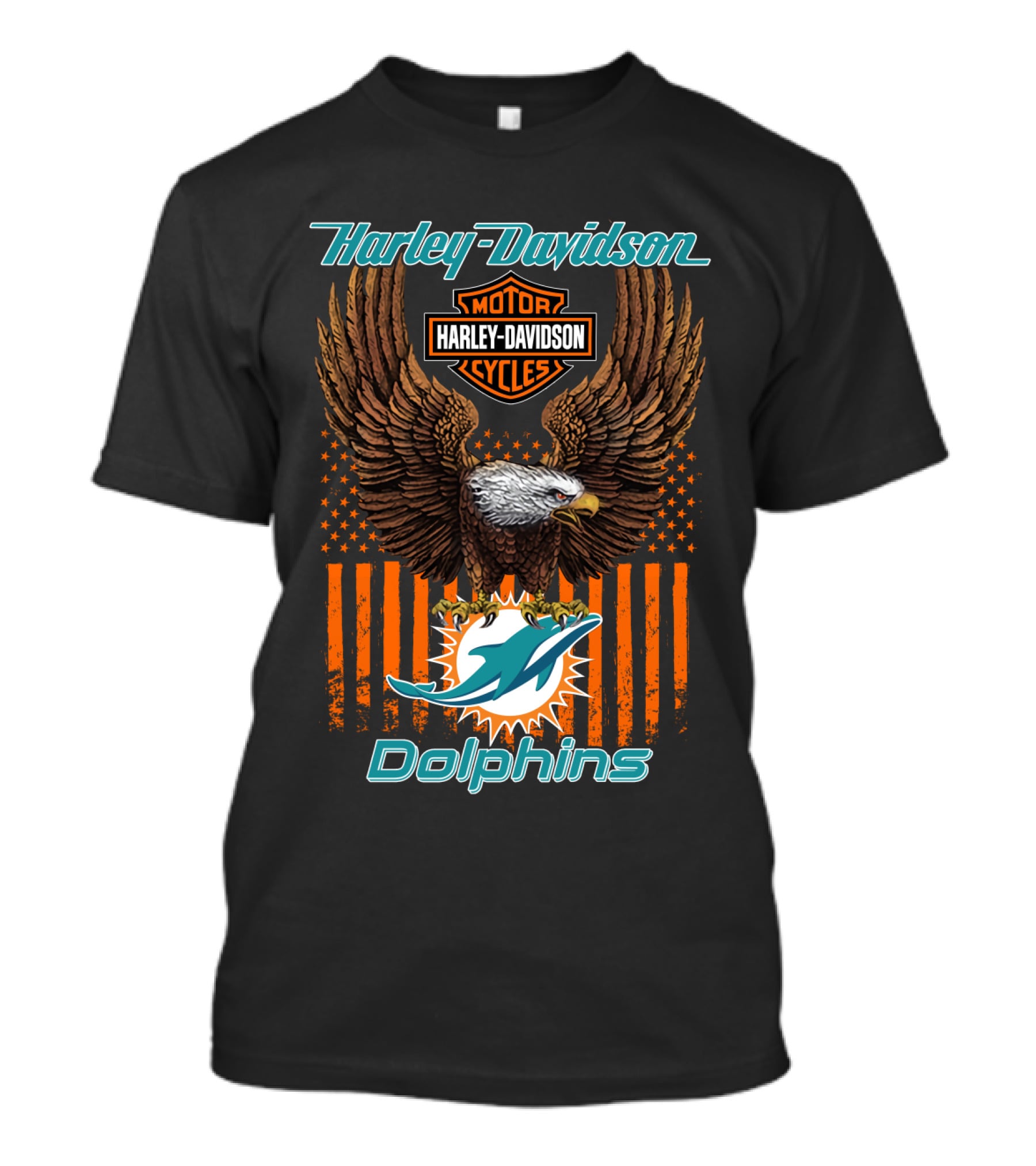 Harley Davidson Motor Cycles Miami Dolphins Eagle Stars Stripes T-Shirt