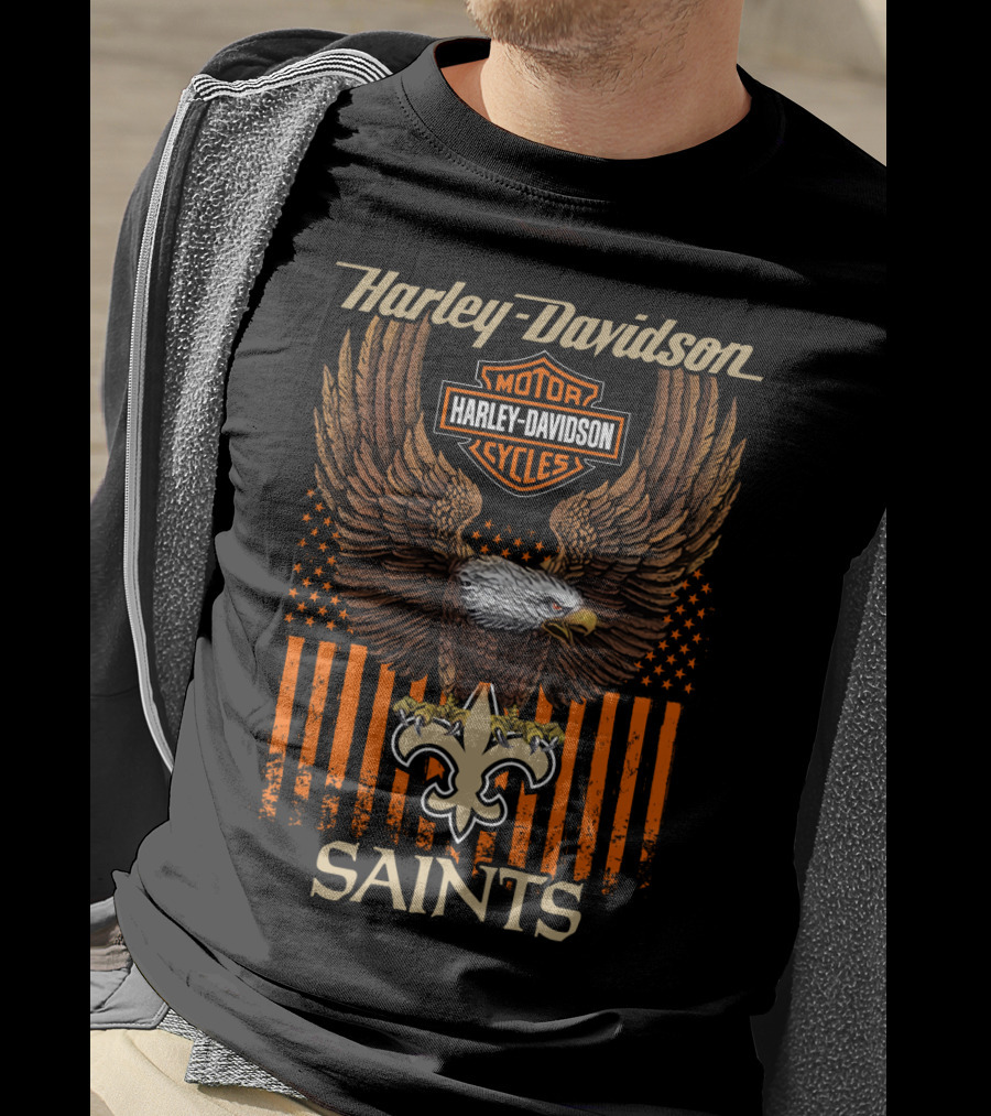 Harley Davidson Motor Cycles New Orleans Saints Eagle Fleur-De-Lis T-Shirt
