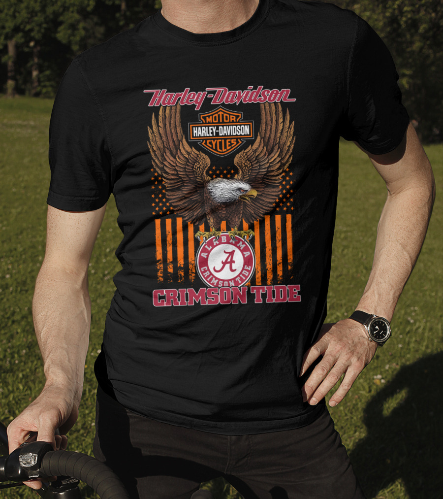 Harley Davidson Alabama Crimson Tide Eagle Usa Flag T-Shirt
