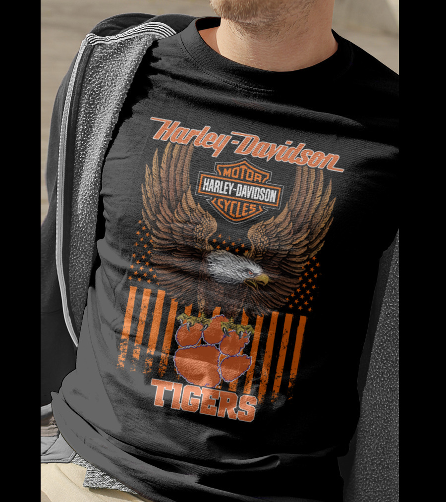 Harley Davidson Motor Cycles Eagle Clemson Tigers T-Shirt