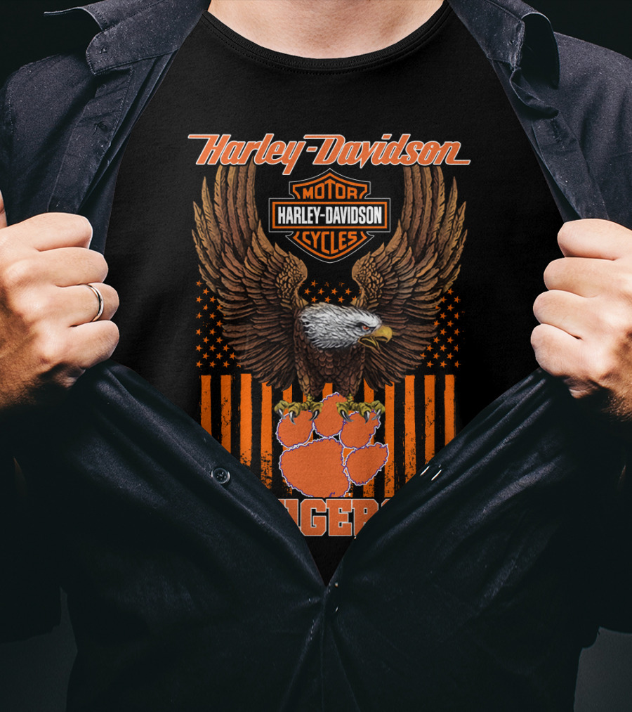 Harley Davidson Motor Cycles Eagle Clemson Tigers T-Shirt