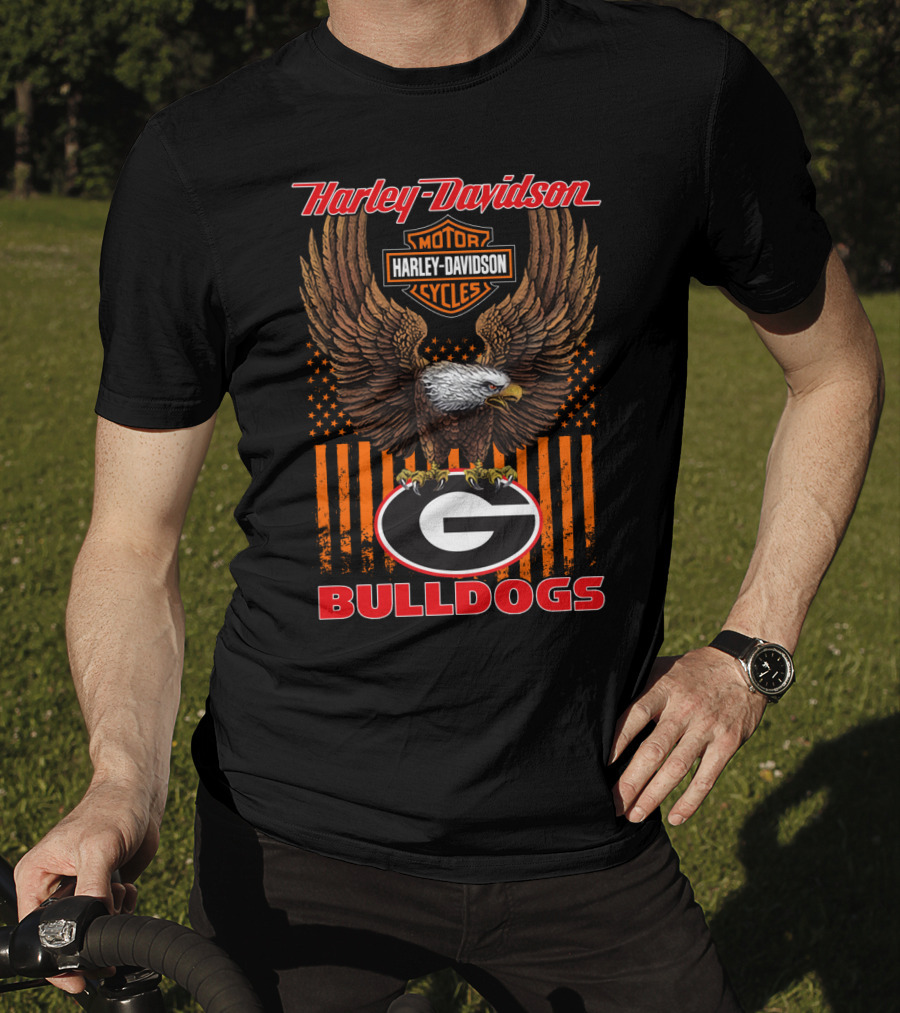 Harley Davidson Motorcycles Georgia Bulldogs Eagle Stars Stripes T-Shirt