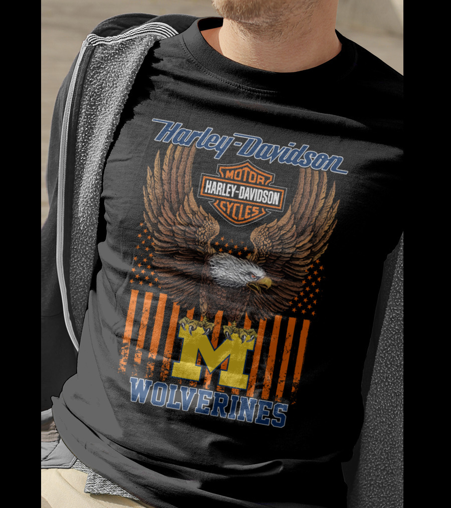 Harley Davidson Motor Cycles Michigan Wolverines Eagle T-Shirt