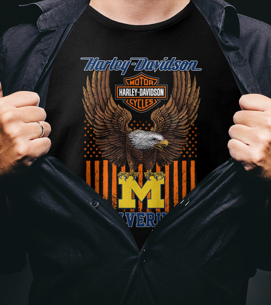 Harley Davidson Motor Cycles Michigan Wolverines Eagle T-Shirt