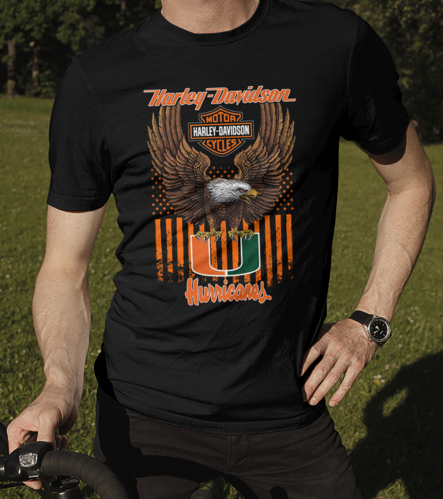 Harley Davidson Miami Hurricanes U Logo With Eagle And Stripes T-Shirt