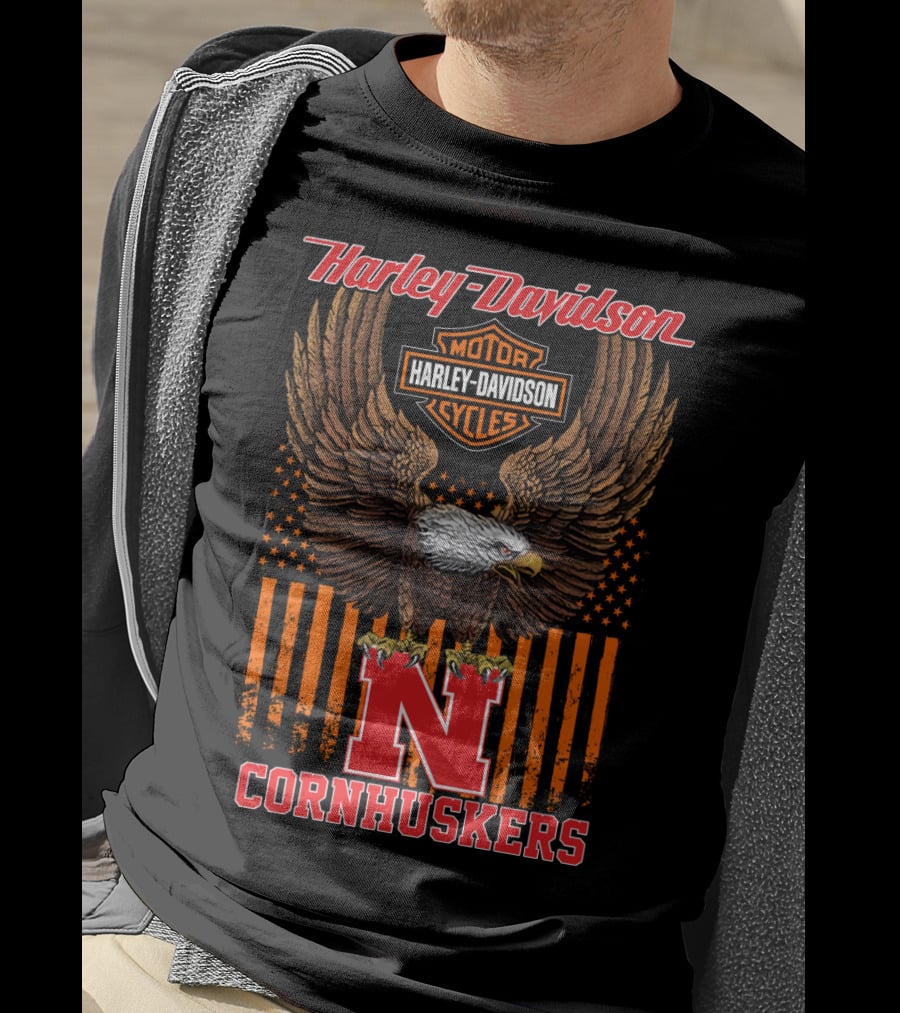 Harley Davidson Motor Cycles Eagle Nebraska Cornhuskers T-Shirt