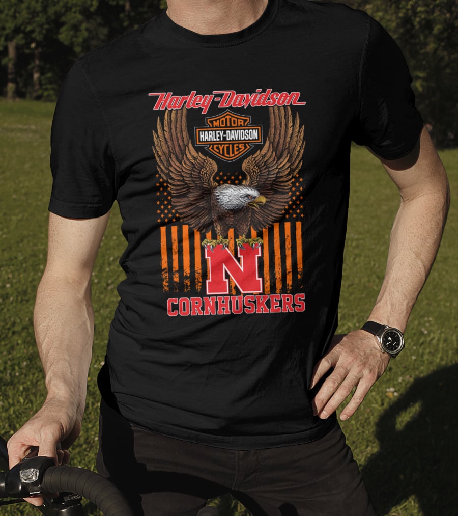 Harley Davidson Motor Cycles Eagle Nebraska Cornhuskers T-Shirt