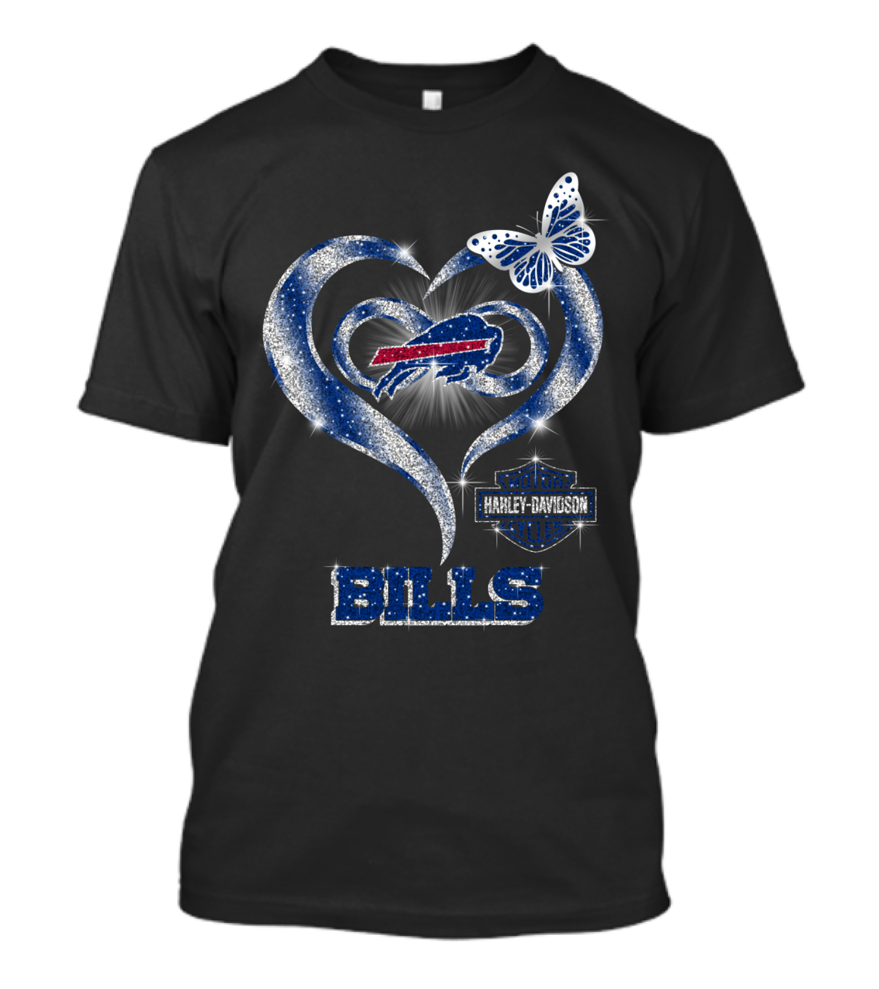 Buffalo Bills Harley Davidson Heart Butterfly T-Shirt