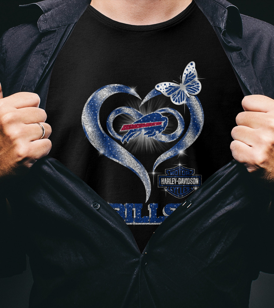 Buffalo Bills Harley Davidson Heart Butterfly T-Shirt