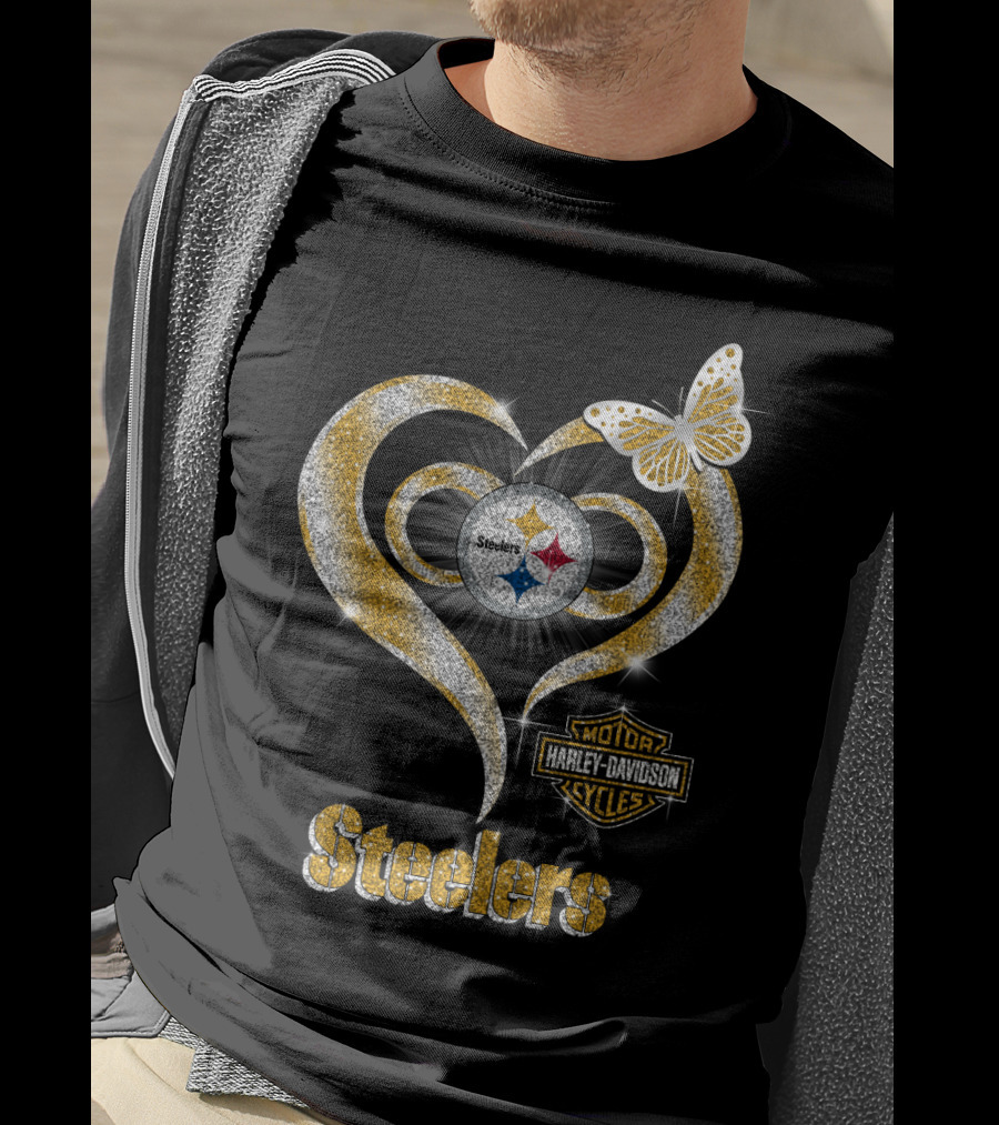 Steelers Heart Harley Davidson Butterfly T-Shirt