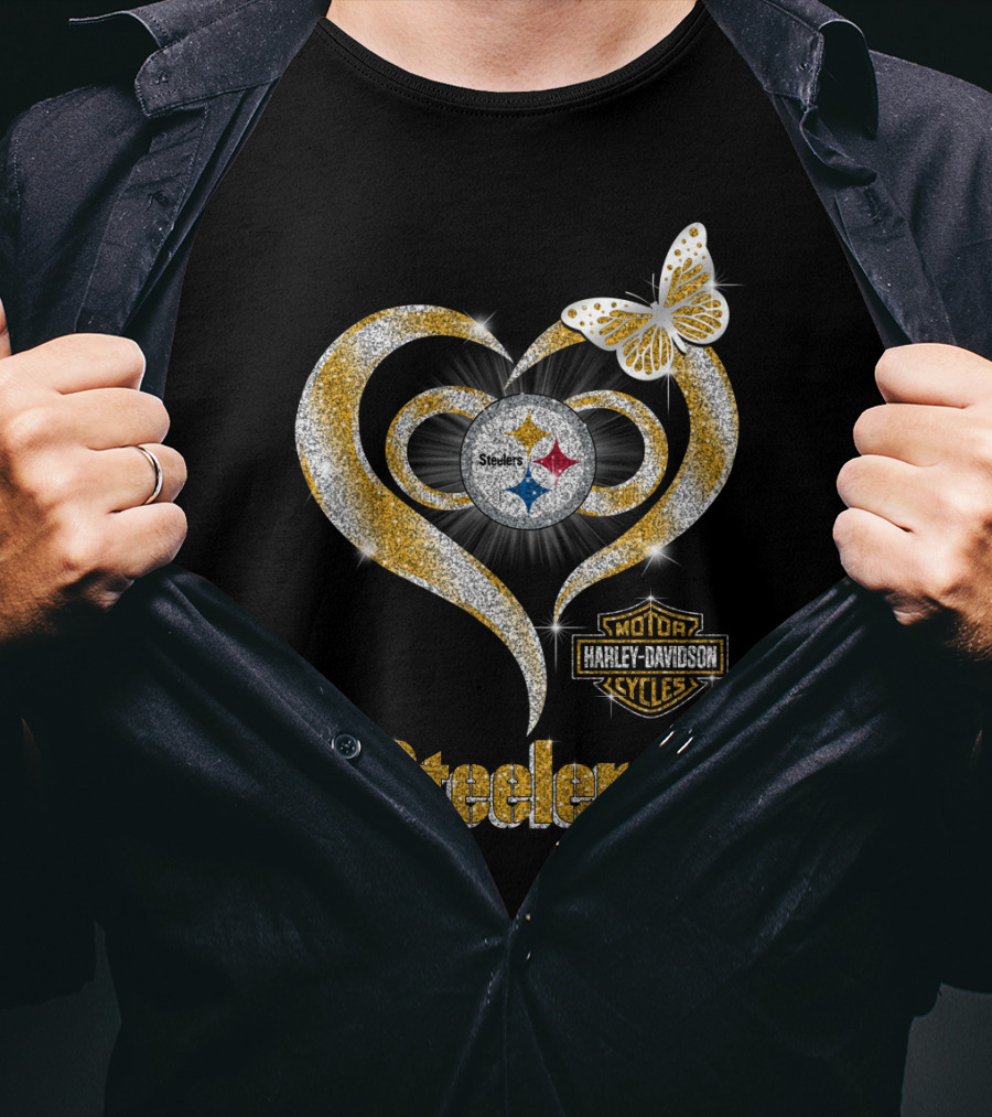 Steelers Heart Harley Davidson Butterfly T-Shirt