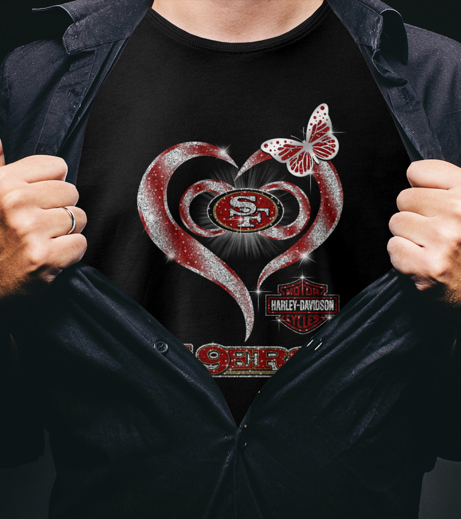 San Francisco 49ers Harley Davidson Heart Butterfly T-Shirt