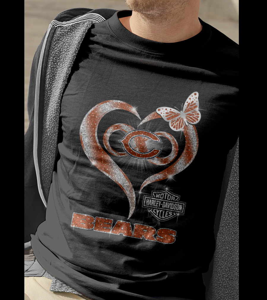 Hlh01 Chicago Bears Heart Butterfly Harley Davidson Cycles T-Shirt
