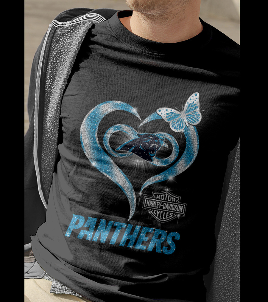 Hlh01 Carolina Panthers Heart Harley Davidson Motorcycles Butterfly T-Shirt